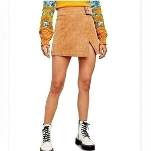Free People Ari Wrap Camel brown/ tanfaux suede mini skirt size 2